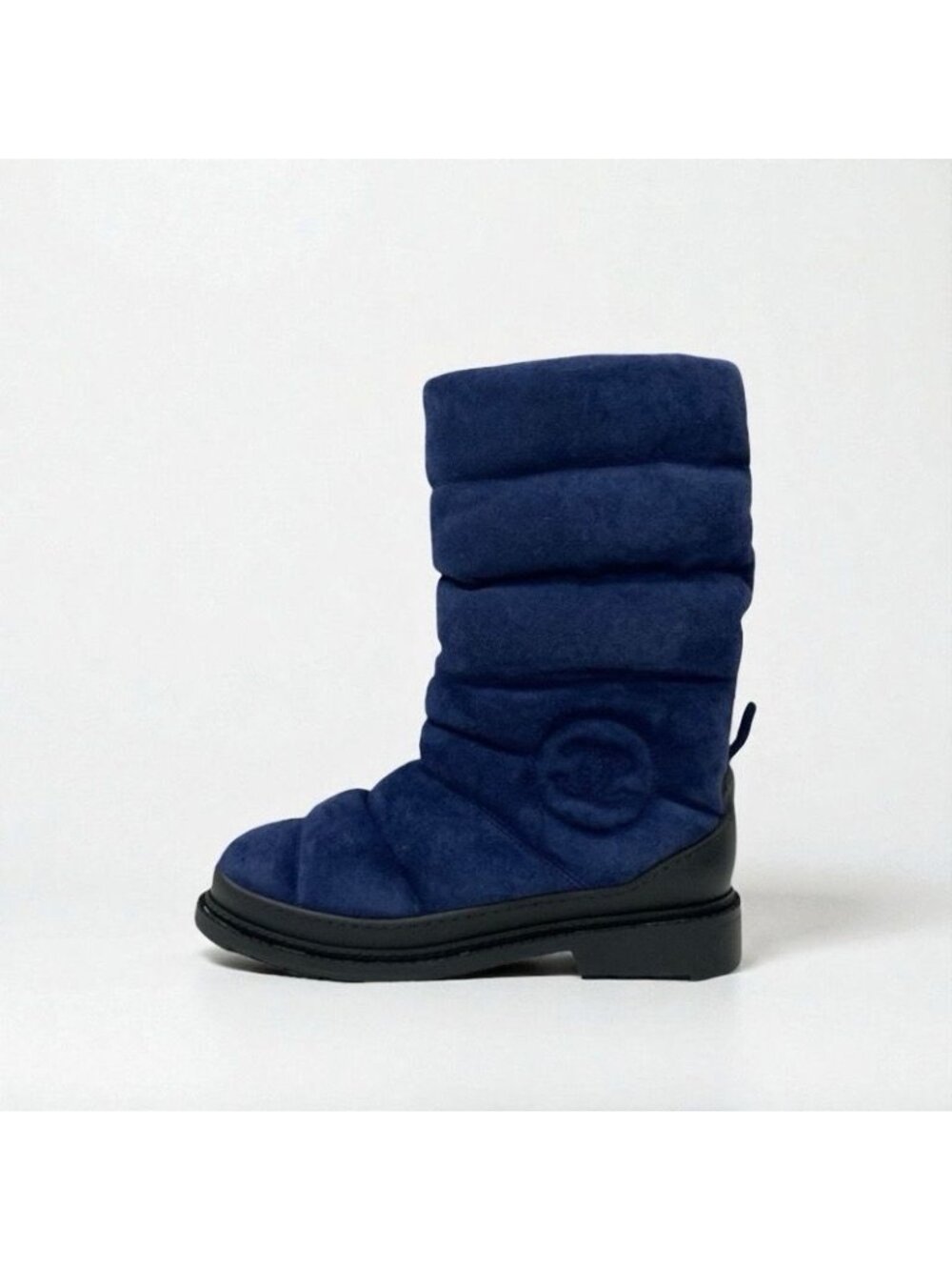 Chanel Boots Short Shoes Suede Navy Black Middle Snow - Picture 3 of 10